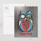 Steam Punk Funny Mechanical Owl Red Blue Briefkaart (Voorkant / Achterkant)