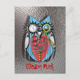 Steam Punk Funny Mechanical Owl Red Blue Briefkaart