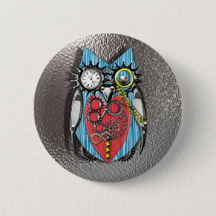 Steam Punk Funny Mechanical Owl Red Blue Ronde Button 5,7 Cm