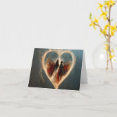 Steam Punk Liefde Hart Digitale Kunst Kaart (Gele Bloem)