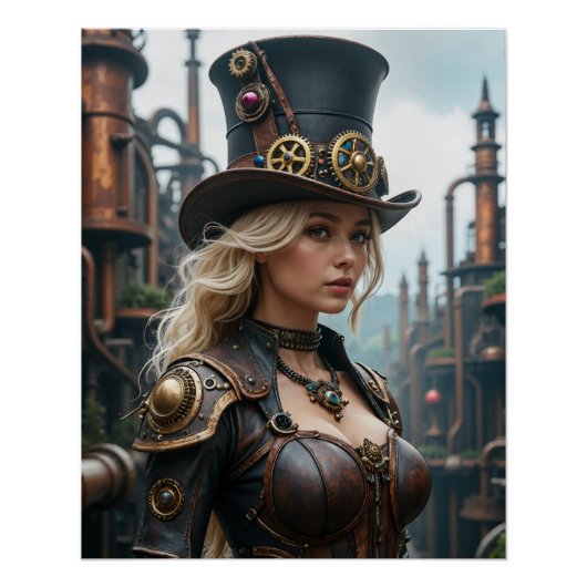 Steam punk top hat warrior poster (Voorkant)