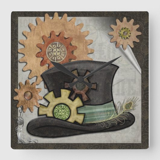 Steam Sass Steampunk Gemengde Media Vierkante Klok (Voorkant)