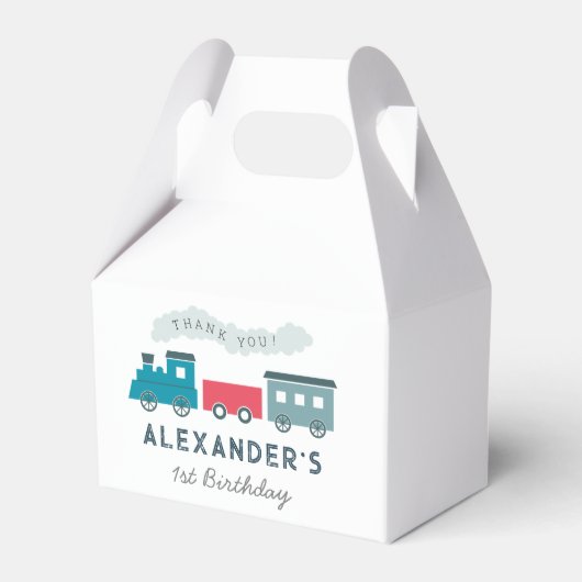 Steam Train Blue Boy Birthday Dank je Bedankdoosjes (Voorkant Zijde)