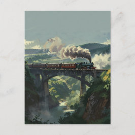 Steam Train Bridge - Painterly Style Landscape Art Briefkaart