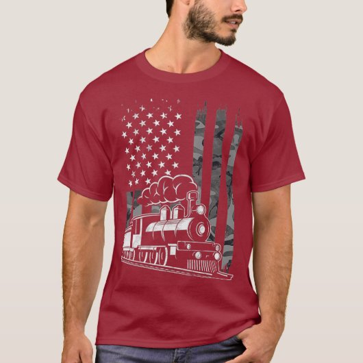 Steam Train Camo Amerikaanse vlag T-shirt (Voorkant)