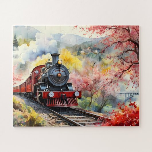 Steam Train Dreams Landscape Watercolour Artwork j Legpuzzel (Horizontaal)