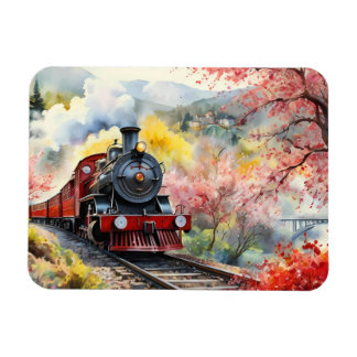 Steam Train Dreams Landscape Watercolour Artwork j Magneet
