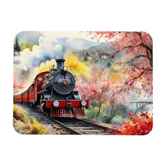 Steam Train Dreams Landscape Watercolour Artwork j Magneet (Horizontaal)