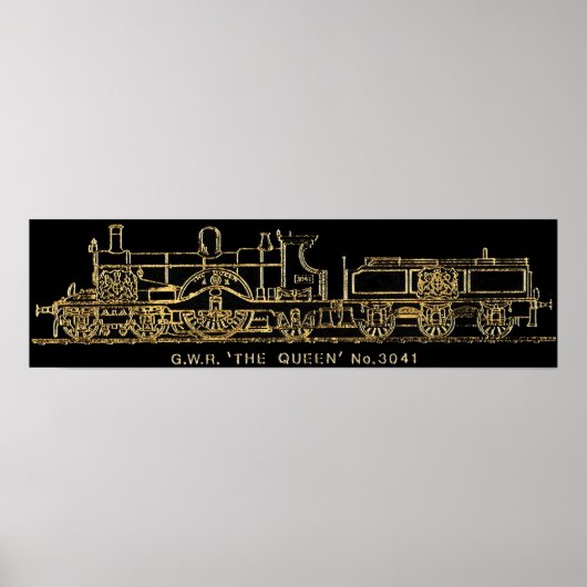 Steam Train, GWR, The Queen, 3041, B & W Poster (Voorkant)