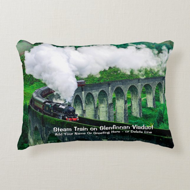 Steam Train in Glenfinnan Viaduct - Naam toevoegen Accent Kussen (Voorkant)