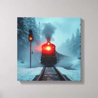 "Steam Train in Snowy Winter Forest" Canvas Afdruk