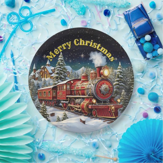 Steam Train Man's kerstfeest 9" Papieren Bordje (Feest)