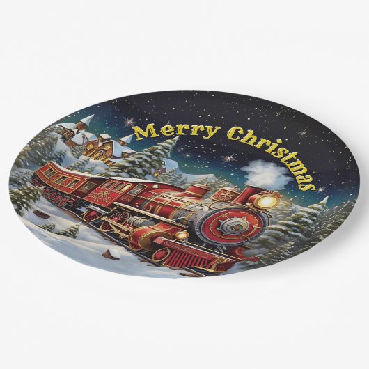 Steam Train Man's kerstfeest 9" Papieren Bordje (Gekanteld)