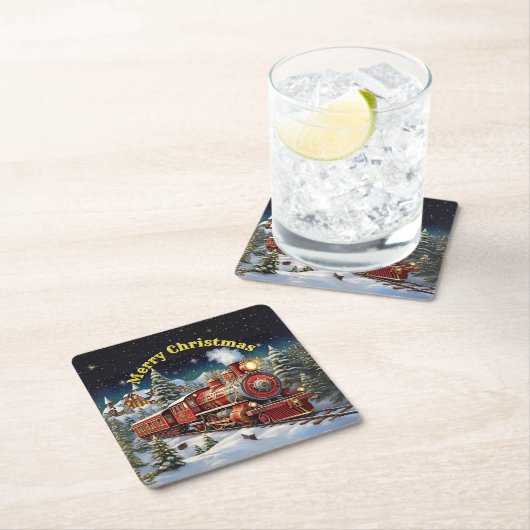 Steam Train Man's kerstfeest Kartonnen Onderzetters (Insitu)