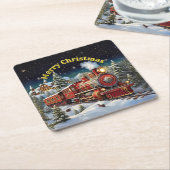 Steam Train Man's kerstfeest Kartonnen Onderzetters (Schuin)