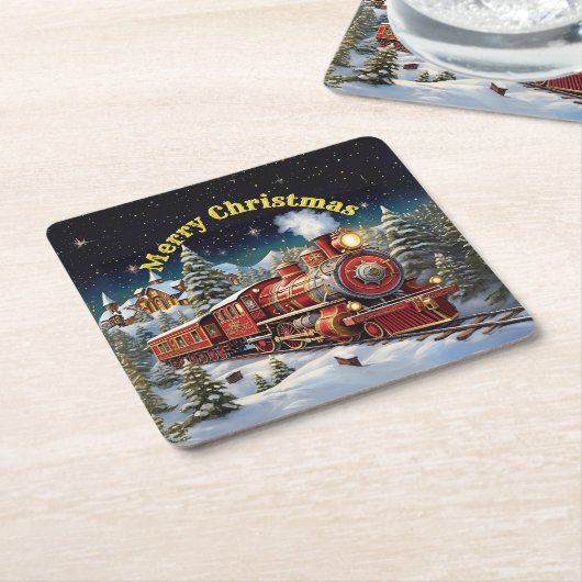 Steam Train Man's kerstfeest Kartonnen Onderzetters (Schuin)