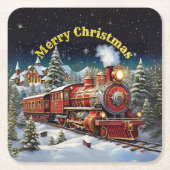 Steam Train Man's kerstfeest Kartonnen Onderzetters (Voorkant)