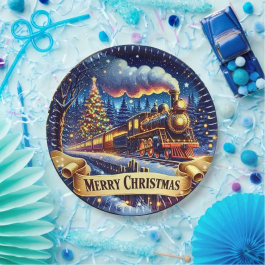 Steam Train Man's kerstfeest Papieren Bordje (Feest)