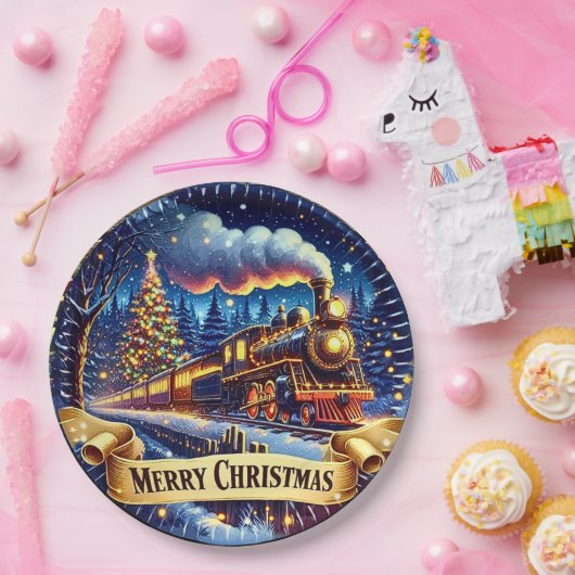 Steam Train Man's kerstfeest Papieren Bordje (Feest)