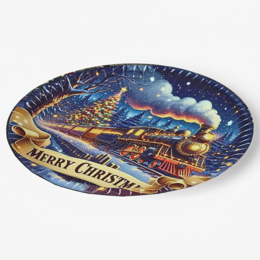 Steam Train Man's kerstfeest Papieren Bordje (Gekanteld)