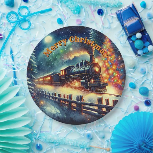 Steam Train Man's kerstfeest Papieren Bordje (Feest)