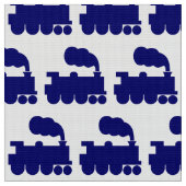 Steam Train Pattern - Deep Navy Blue en White Stof (Close Up)