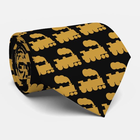 Steam Train Pattern - Gold Brown op Black Stropdas (Opgerold)
