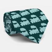 Steam Train Pattern - Lt Blue Green op Dk Moss Grn Stropdas (Opgerold)