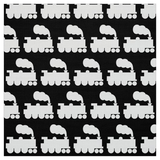 Steam Train Pattern — White on Black Stof (Swatch)
