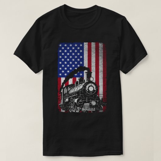 Steam Train Railroad USA - Amerikaanse vlaggenloco T-shirt (Design voorkant)