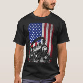 Steam Train Railroad USA - Amerikaanse vlaggenloco T-shirt (Voorkant)
