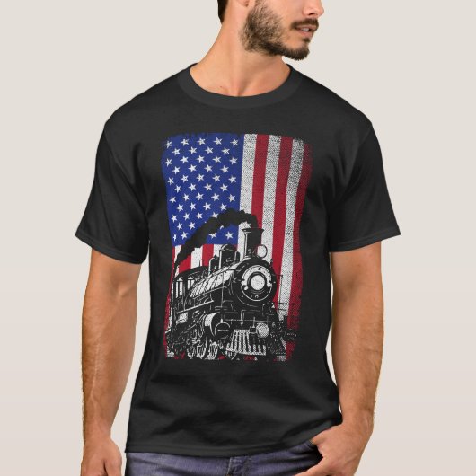 Steam Train Railroad USA - Amerikaanse vlaggenloco T-shirt (Voorkant)