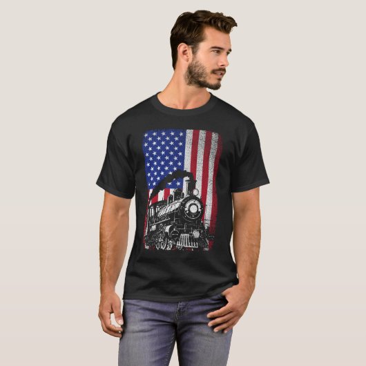 Steam Train Railroad USA - Amerikaanse vlaggenloco T-shirt (Voorkant volledig)