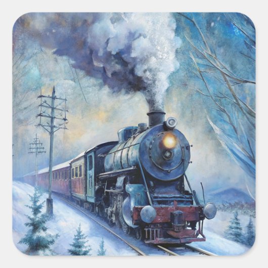 Steam Train Vierkante Sticker (Voorkant)