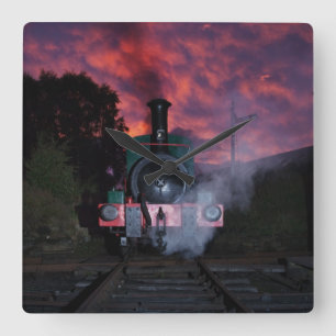 Steam Train Wall Clock Vierkante Klok
