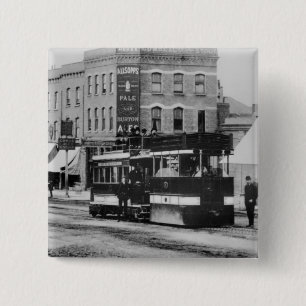 Steam Tram in Noord-Londen in de jaren tachtig Vierkante Button 5,1 Cm