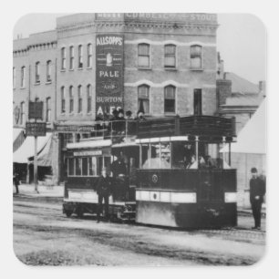 Steam Tram in Noord-Londen in de jaren tachtig Vierkante Sticker