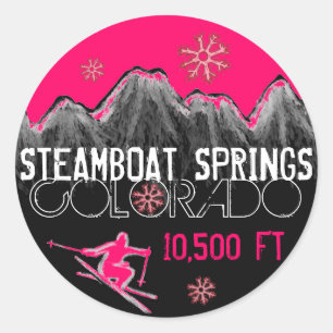 Steamboat Springs Colorado roze ski-stickers Ronde Sticker