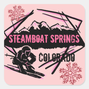 Steamboat Springs Colorado roze ski-stickers Vierkante Sticker