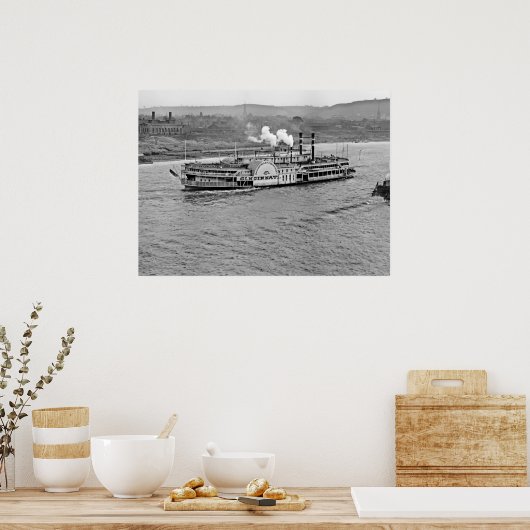 Steamboot "Cincinnati" 1906 BW Poster (Keuken)