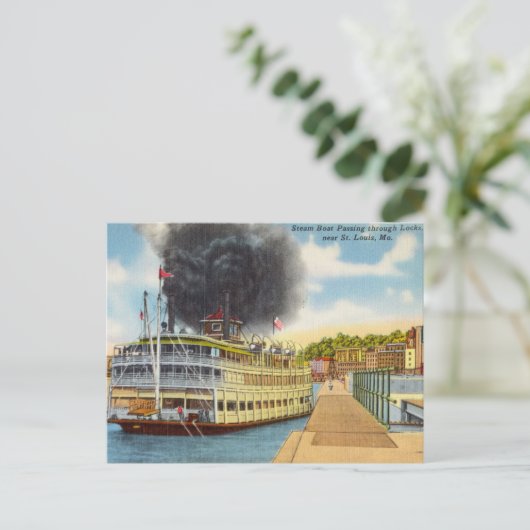  Steamboot in City, St. Louis Missouri Briefkaart (Staand voorkant)