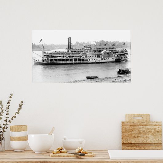 Steamboot 'Island Queen' 1906 BW Poster (Keuken)