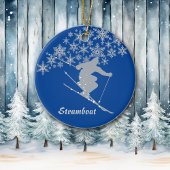 Steamboot Snowflake Skier op maat Keramisch Ornament
