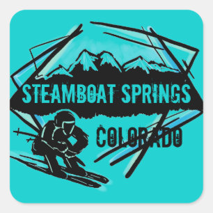 Steamboot Springs Colorado blauwgroen skistokken Vierkante Sticker