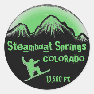 Steamboot Springs Colorado green sneeuwboard stick Ronde Sticker