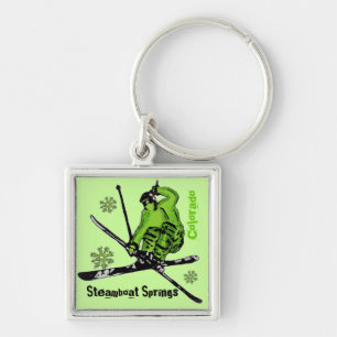 Steamboot Springs Colorado groene skier sleutelhan Sleutelhanger