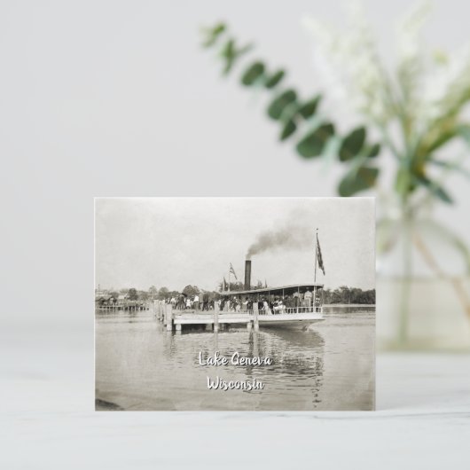 Steamboot Steamer 1890 bij het meer van Genève Wis Briefkaart (Staand voorkant)