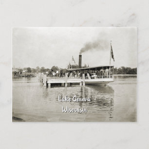 Steamboot Steamer 1890 bij het meer van Genève Wis Briefkaart