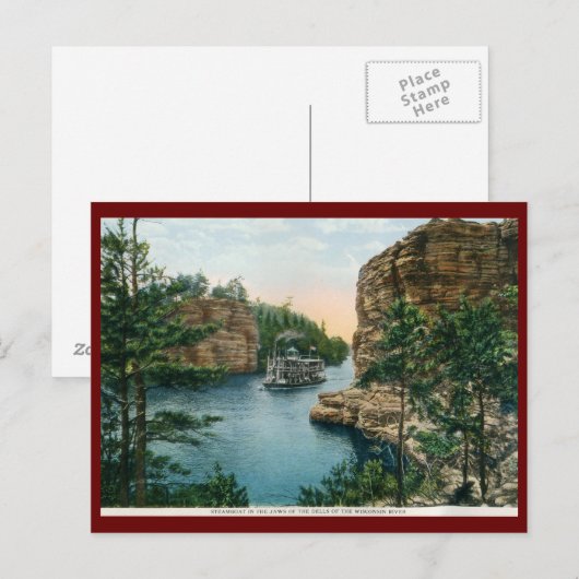 Steamboot, Vintage van de Wisconsin Briefkaart (Voorkant / Achterkant)