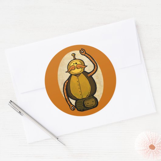 Steambot Antiek Robot Ronde Sticker (Envelop)